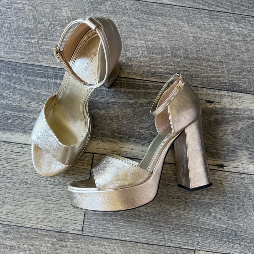 NWT Tory Burch Metallic Spark Gold Platform Heels Retro 70s Disco Style Size 11
